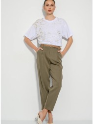 carrot παντελόνι με πιέτες και ζώνη (olive)