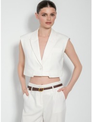 κροπ γιλέκο με γιακά με πέτο (white)