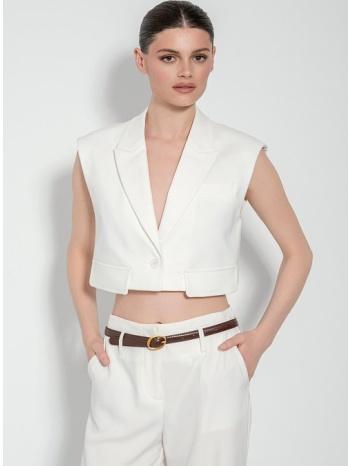 κροπ γιλέκο με γιακά με πέτο (white) σε προσφορά