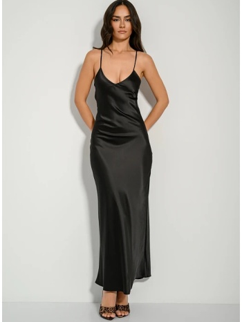 maxi φόρεμα με σατινέ υφή και ανοιχτή πλάτη (black) σε προσφορά