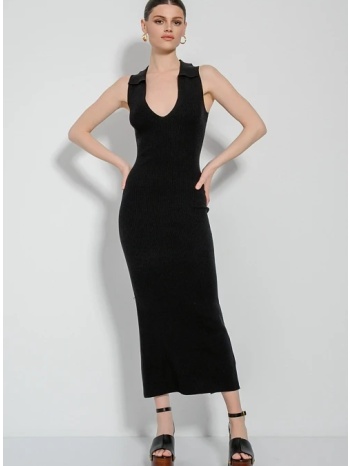 midi πλεκτό αμάνικο φόρεμα με γιακά (black) σε προσφορά