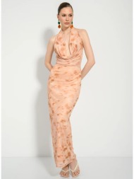 maxi ντραπέ τούλινο φόρεμα με tie dye print (multi)