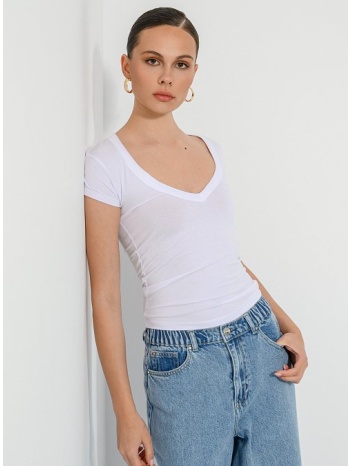 τοπ με κοντά μανίκια και v λαιμόκοψη (white) σε προσφορά