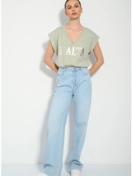 t-shirt με τύπωμα και v λαιμόκοψη (d.mint)