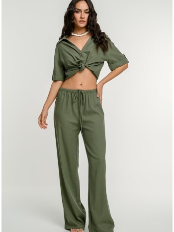 λινή wide leg παντελόνα (khaki) σε προσφορά