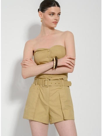 σορτς από ποπλίνα με ζώνη και τσέπες (beige) σε προσφορά