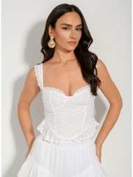 broderie κροπ μπούστο με διάτρητα σχέδια (white)