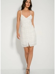 midi broderie φόρεμα με διάτρητα σχέδια (white)
