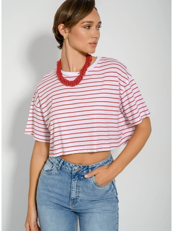 ριγέ κροπ τοπ με στρογγυλή λαιμόκοψη (white/red) σε προσφορά