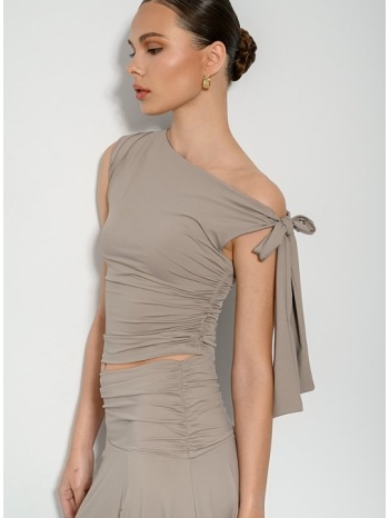 λύκρα τοπ με δέσιμο στον ώμο και σούρες (tan) σε προσφορά