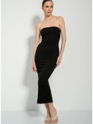 midi strapless φόρεμα με σκίσιμο στο πίσω μέρος (black)