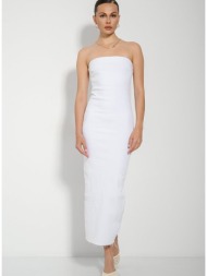 midi ντένιμ strapless φόρεμα (white)