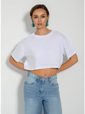 κροπ τοπ με στρογγυλή λαιμόκοψη (white) σε προσφορά