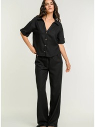 λινή wide leg παντελόνα (black)