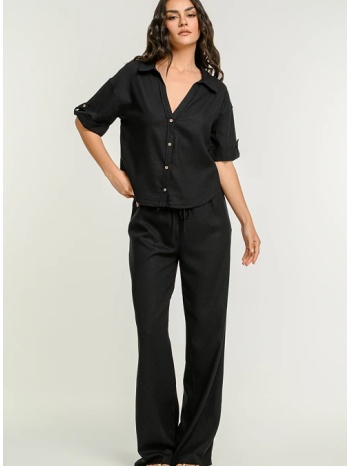 λινή wide leg παντελόνα (black) σε προσφορά