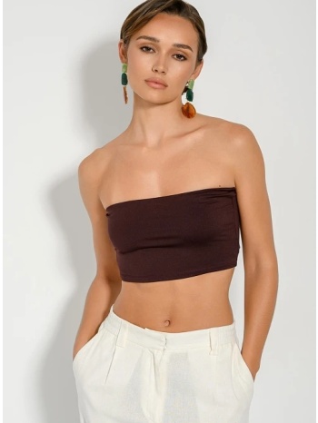 strapless λύκρα κροπ τοπ (brown) σε προσφορά