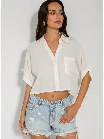 κροπ πουκάμισο με print και τσέπη (white) σε προσφορά