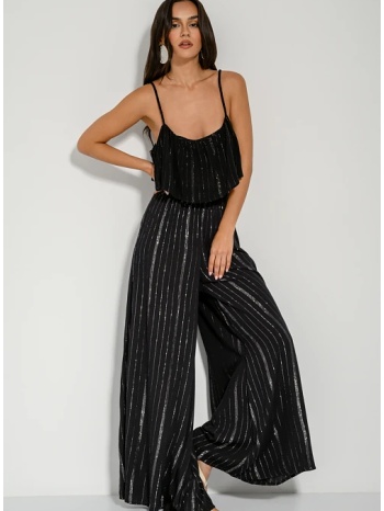 wide leg παντελόνα με lurex λεπτομέρεια (black/silver) σε προσφορά