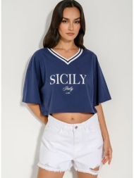 κροπ t-shirt με τύπωμα (navy)