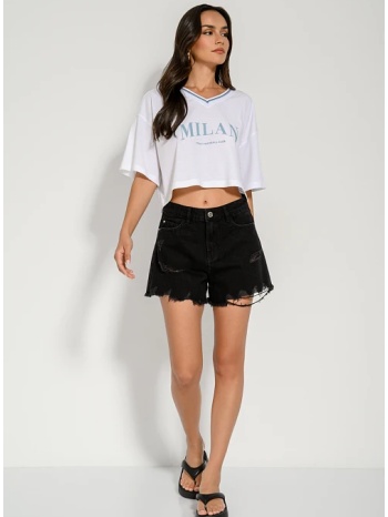 ντένιμ σορτς με σκισίματα και ξέφτια (black) σε προσφορά