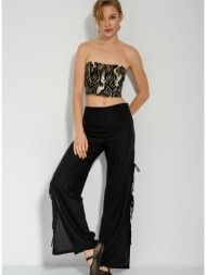 λινό wide leg παντελόνι με σκίσιμο (black)