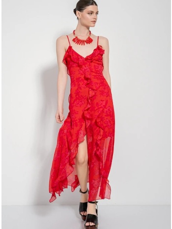 maxi φόρεμα με print και βολάν λεπτομέρειες (multi)