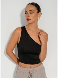 λύκρα κροπ τοπ με έναν ώμο (black)