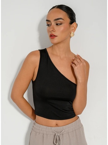 λύκρα κροπ τοπ με έναν ώμο (black) σε προσφορά