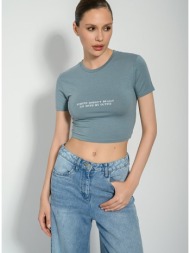 κροπ t-shirt με τύπωμα (aquagray)
