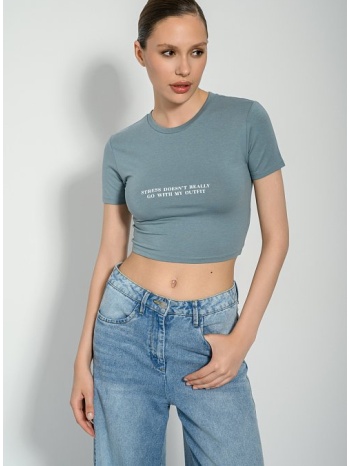 κροπ t-shirt με τύπωμα (aquagray) σε προσφορά