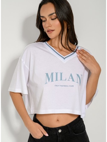 κροπ t-shirt με τύπωμα (white)