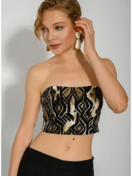 λινό strapless κροπ τοπ με print (multi)