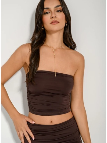 strapless λύκρα κροπ τοπ με σούρες (brown) σε προσφορά