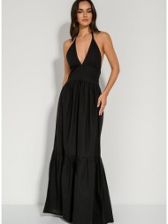 maxi εξώπλατο φόρεμα με δέσιμο στο λαιμό (black)