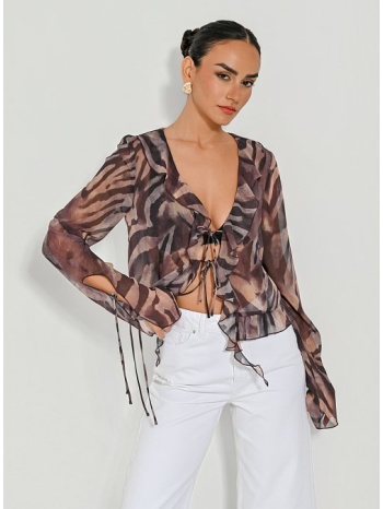 μακρυμάνικο ημιδιάφανο τοπ με zebra print (multi) σε προσφορά