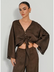 κροπ πουκάμισο με σατινέ υφή και δέσιμο (brown)