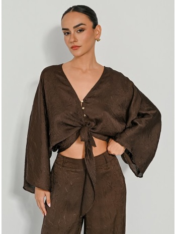 κροπ πουκάμισο με σατινέ υφή και δέσιμο (brown) σε προσφορά