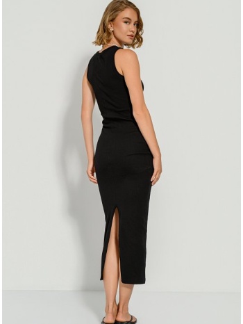 midi halter ριπ φόρεμα με σκίσιμο πίσω (black)