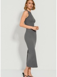 midi halter ριπ φόρεμα με σκίσιμο πίσω (anthracite)