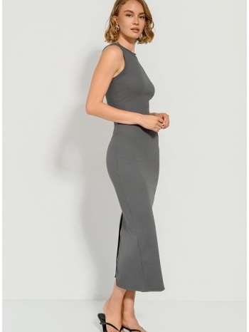 midi halter ριπ φόρεμα με σκίσιμο πίσω (anthracite)
