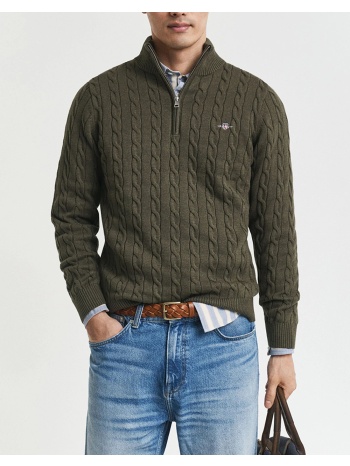 gant πουλοβερ μμ cotton cable half zip 3g8050603-384 khaki