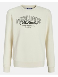jack&jones jjmakoto sweat crew neck jnr 12279444-antique whitebig print offwhite