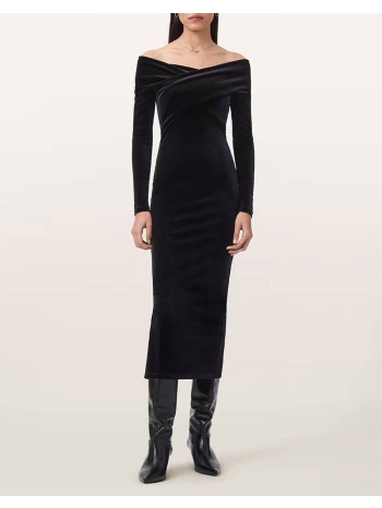 all saints delta velvet dress w037dz-black black σε προσφορά