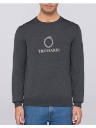 trussardi knitwear-maglione girocollo in misto lana con jacquard uroboro mk610k03-023 darkgray