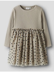 name it nmfnea ls tulle dress 13246609-island fossil biege