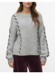vero moda vmilina ls o-neck handstitch pullover 10334866-light grey melangew.winetasting lightgray