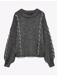vero moda vmilina ls o-neck handstitch pullover 10334866-dark grey melangew.birch darkslategrey