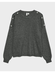 vero moda vmjoya ls o-neck button pullover btq 10335276-dark grey melange darkgray