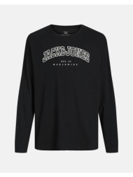 jack&jones jjecaleb varsity tee ls o-neck sn jnr 12258928-blackloose black