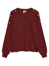 vero moda vmjoya ls o-neck button pullover btq 10335276-syrahw. melange bordeux